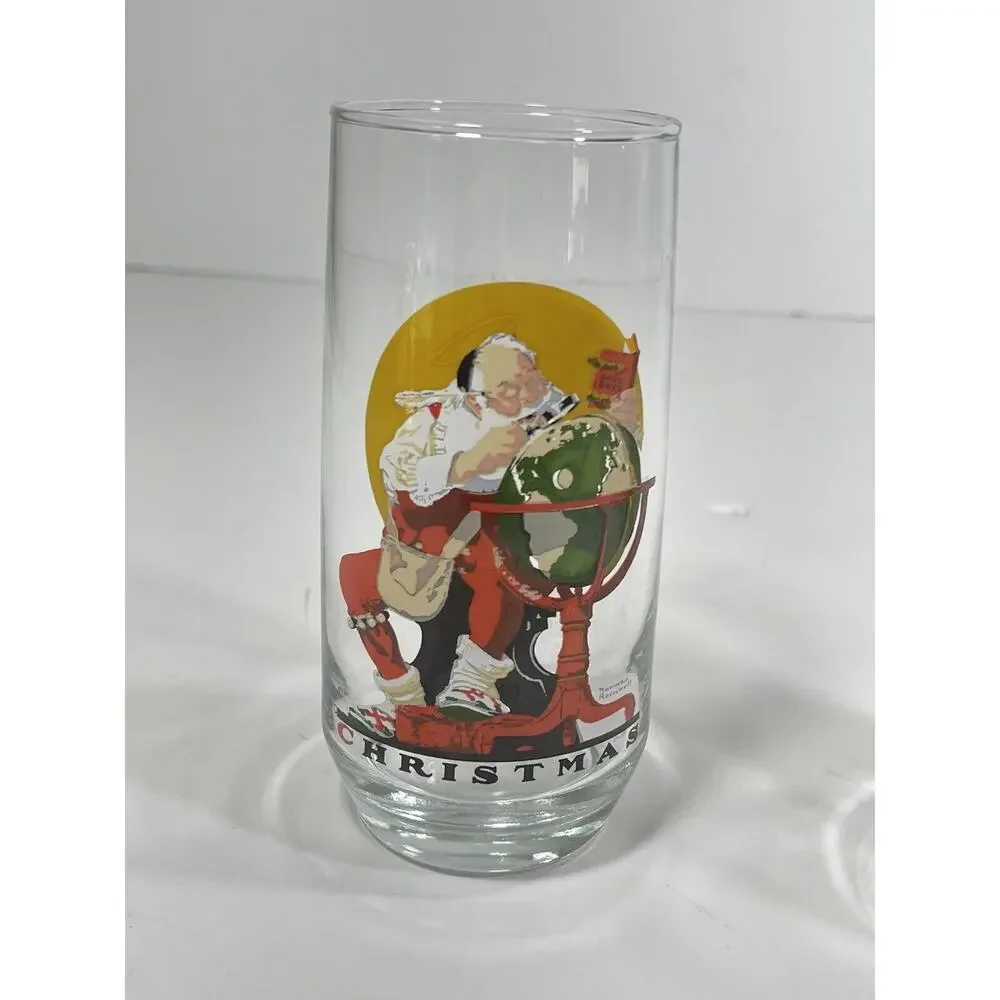 2 x Santa Claus Vintage Norman Rockwell Saturday Evening Xmas Coca-Cola Glasses‎